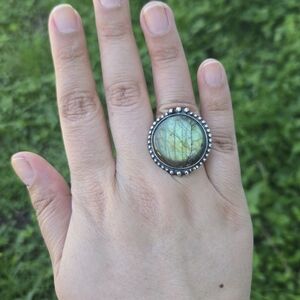 Sterling to Love Green Labradorite silver ring Evil eye talisman GUC HTF Rare
